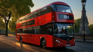 Red double decker bus in the London city photo