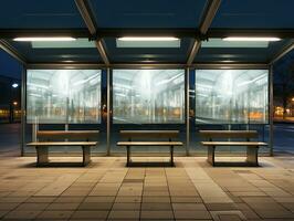 Empty bus stop in the city photo