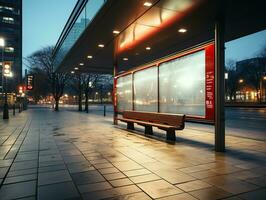 Empty bus stop in the city photo