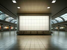 vacío cartelera en un subterraneo estación foto