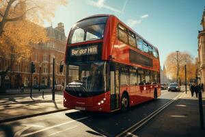 Red double decker bus in the London city photo