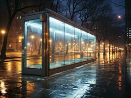 Empty bus stop in the city photo