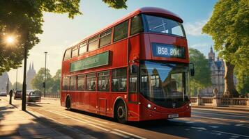 Red double decker bus in the London city photo