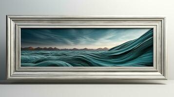Picture frame with sea waves and mountains photo
