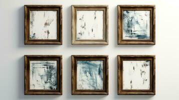 Old wooden frames on a white wall photo