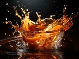 Falling drops and splash of orange liquid. photo