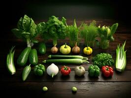 verduras frescas en la mesa de madera foto