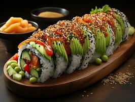japonés cocina - Sushi rodar con salmón, foto