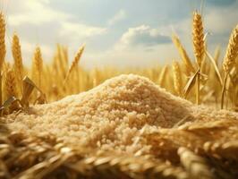Wheat field with grains photo