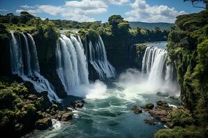 Iguazu Falls - one of the largest series of waterfalls in the world. AI generated photo