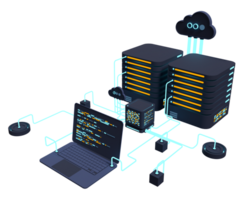 computer tecnologia 3d illustrazione. calcolo di grande dati centro. nube informatica. in linea dispositivi caricare e Scarica informazione. moderno 3d illustrazione. 3d interpretazione png