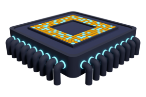 3d artificiell intelligens chip begrepp. artificiell intelligens begrepp. trogen mikrochip processor. 3d framställa illustration png