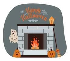 Home decor for Halloween party. Holiday room decoration. Hand written Happy Halloween text. vector