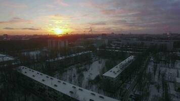 Aerial cityscape of winter St Petersburg at sunrise, Russia video