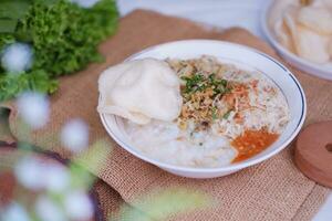 Rice porridge with chicken, indonesian style food photo