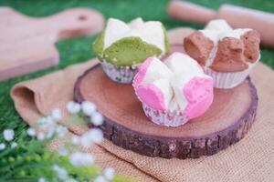 Bolu kukus is an Indonesian traditional sponge cupcake photo