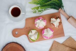 Bolu kukus is an Indonesian traditional sponge cupcake photo