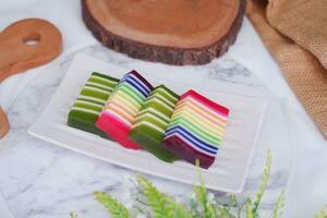 Kue Lapis or or Rainbow sticky layer cake, Indonesian traditional dessert photo