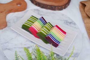 Kue Lapis or or Rainbow sticky layer cake, Indonesian traditional dessert photo