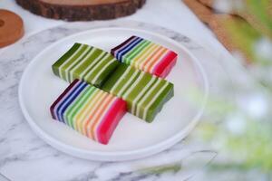 Kue Lapis or or Rainbow sticky layer cake, Indonesian traditional dessert photo