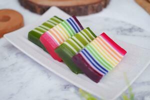 Kue Lapis or or Rainbow sticky layer cake, Indonesian traditional dessert photo