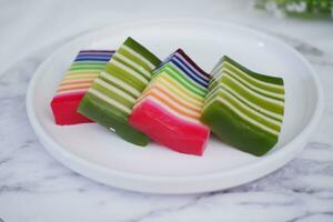 Kue Lapis or or Rainbow sticky layer cake, Indonesian traditional dessert photo