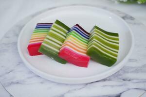 Kue Lapis or or Rainbow sticky layer cake, Indonesian traditional dessert photo