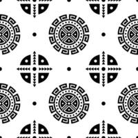 Tribal seamless repeat pattern. Vector abstract with aztec ethnic motif. Native American art illustration. Design for textile template. Black and white.