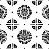 Tribal seamless repeat pattern. Vector abstract with aztec ethnic motif. Native American art illustration. Design for textile template. Black and white.