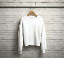 White sweater Mockup With brick Background ai generate photo