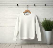 White sweater Mockup With brick Background ai generate photo
