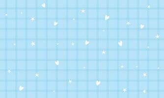 Vector cute blue gingham plaid checkered pattern with heart and star background wallpaper