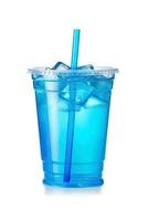 Blue drink in a plastic cup isolated on a white background. Take away drinks concept. ai generated photo