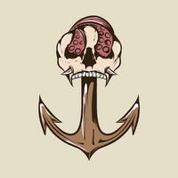 an anchor with a skull on it vector