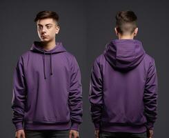 Front and back view of a purple hoodie mockup for design print. ai generated photo