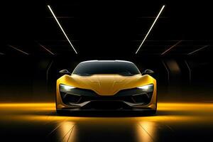 yellow sports car wallpaper with fantastic light effect background. ai generated photo