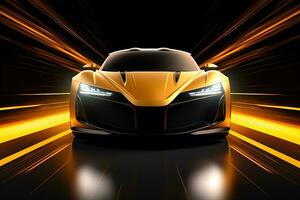 yellow sports car wallpaper with fantastic light effect background. ai generated photo