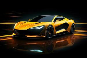 yellow sports car wallpaper with fantastic light effect background. ai generated photo