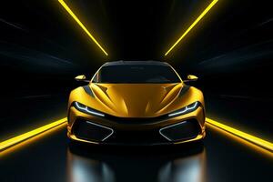 yellow sports car wallpaper with fantastic light effect background. ai generated photo