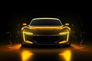 amarillo Deportes coche fondo de pantalla con fantástico ligero efecto antecedentes. ai generado foto