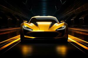 yellow sports car wallpaper with fantastic light effect background. ai generated photo