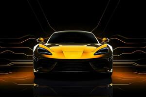 yellow sports car wallpaper with fantastic light effect background. ai generated photo
