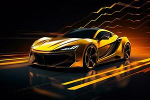 yellow sports car wallpaper with fantastic light effect background. ai generated photo