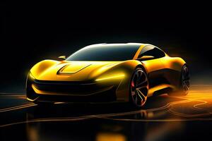yellow sports car wallpaper with fantastic light effect background. ai generated photo