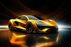 yellow sports car wallpaper with fantastic light effect background. ai generated photo