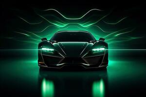 verde Deportes coche fondo de pantalla con fantástico ligero efecto antecedentes. ai generado foto