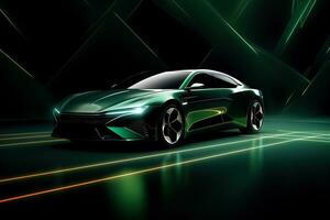 green sports car wallpaper with fantastic light effect background. ai generated photo