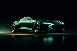 green sports car wallpaper with fantastic light effect background. ai generated photo