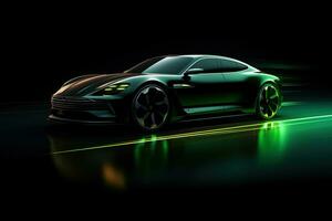 green sports car wallpaper with fantastic light effect background. ai generated photo