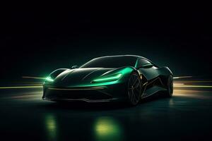 green sports car wallpaper with fantastic light effect background. ai generated photo